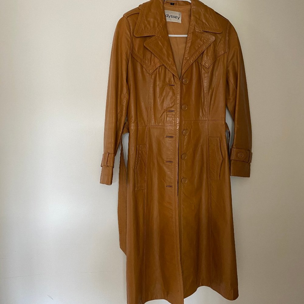 VINTAGE LEATHER BROWN/COGNAC TRENCH JACKET